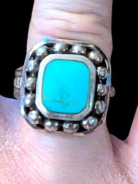 Vintage Southwest 925 Sterling Turquoise Size 7.5 Large Statement Ring